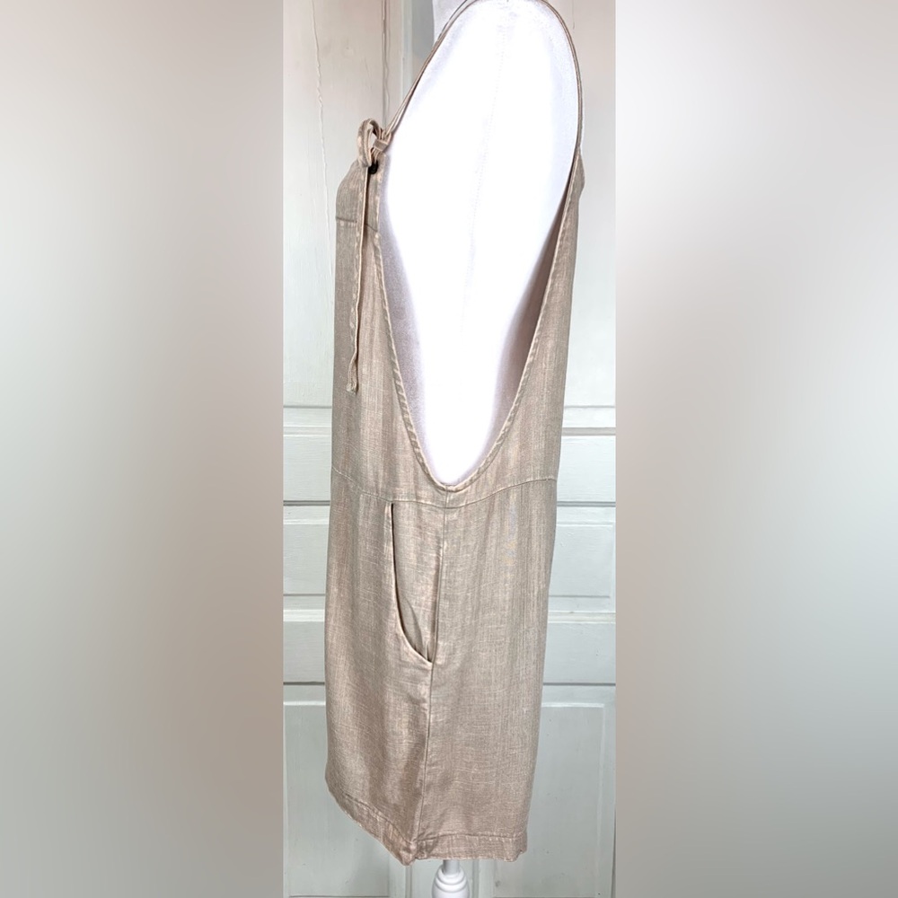 Zenana Ash Mocha Washed Linen Knot Strap Rompers - NWT - Pockets - Picture 5 of 11